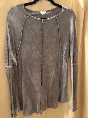 1.4.3. Story by Line Up Heathered Light Gray Ribbed Long Sleeve Top